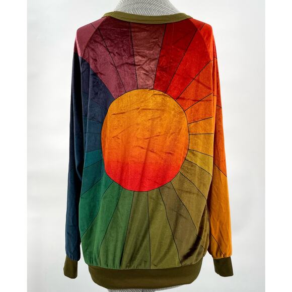 Aviator Nation Galaxy Rainbow Sunburst Velvet Crew Sweatshirt Retro 70s Size L - Picture 3 of 8